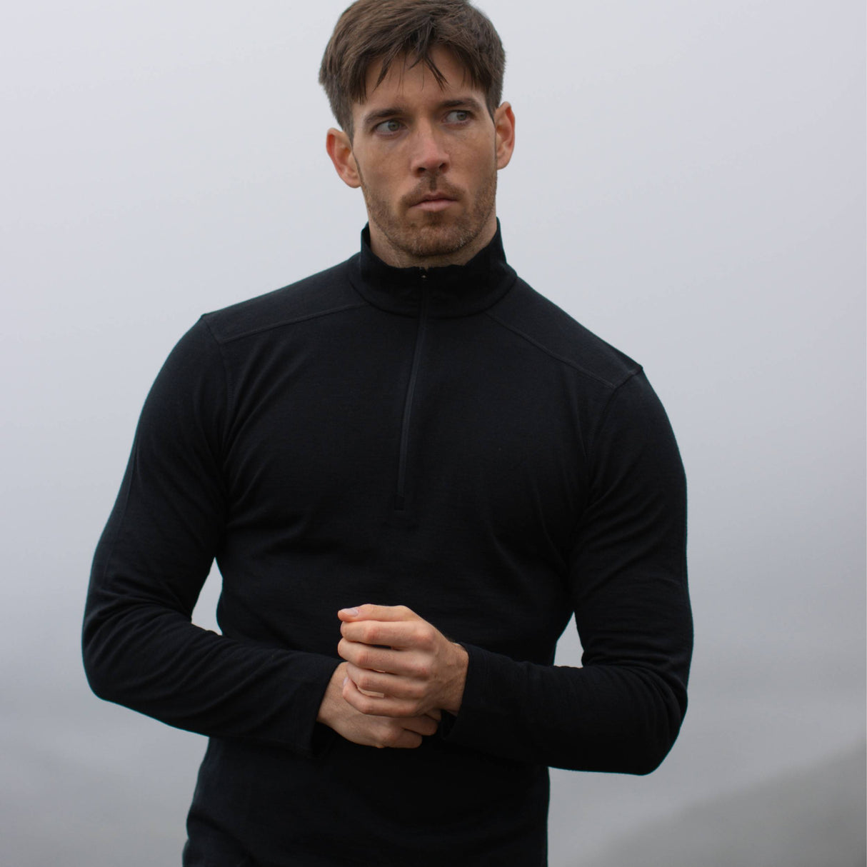 Langarmshirt Herren 100% Merino mit Zip