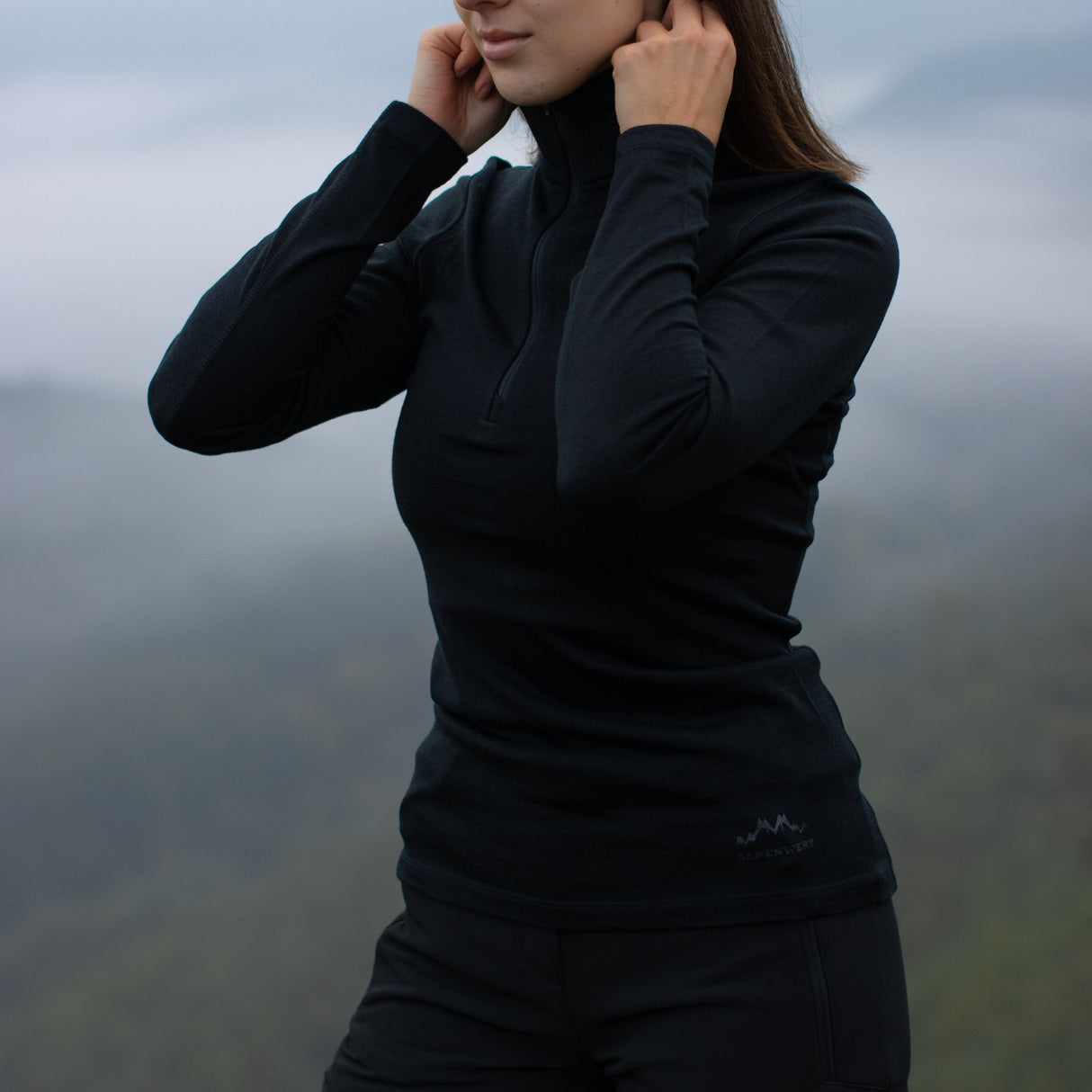 Langarmshirt Damen 100% Merino mit Zip