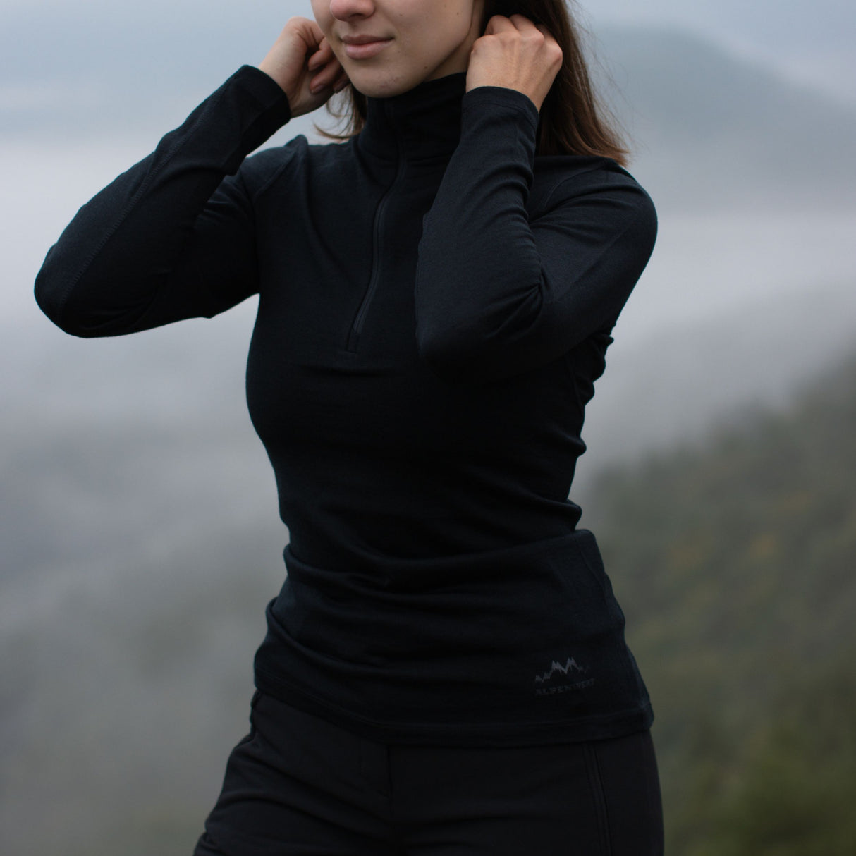 Langarmshirt Damen 100% Merino mit Zip