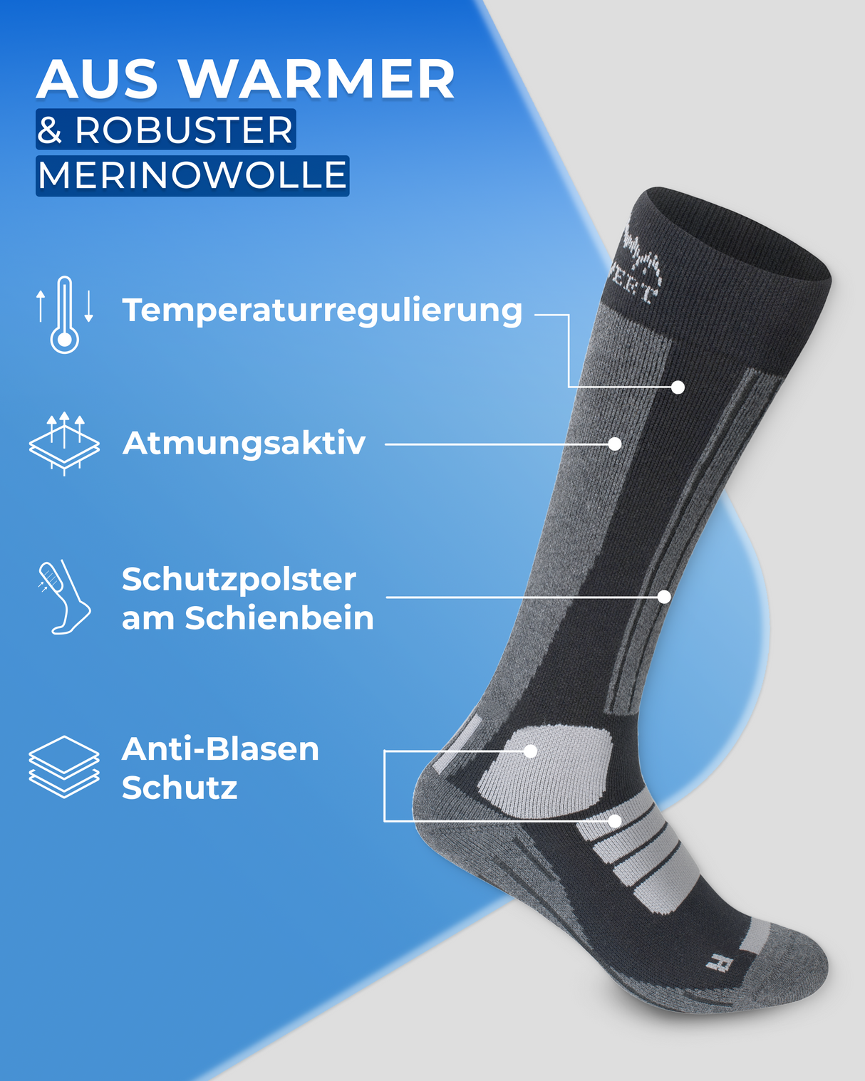 Skisocken Merino 2 Paar