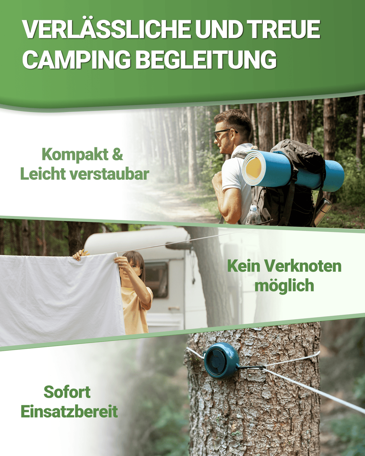 Wäscheleine ausziehbar 10 m – Leicht & kompakt für Camping - ALPENWERT