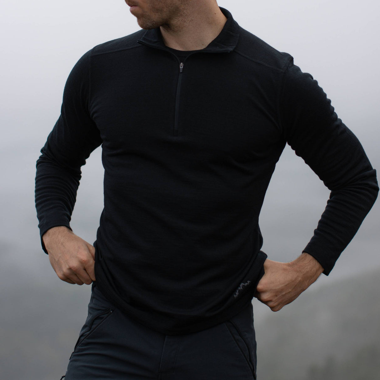 Langarmshirt Herren 100% Merino mit Zip