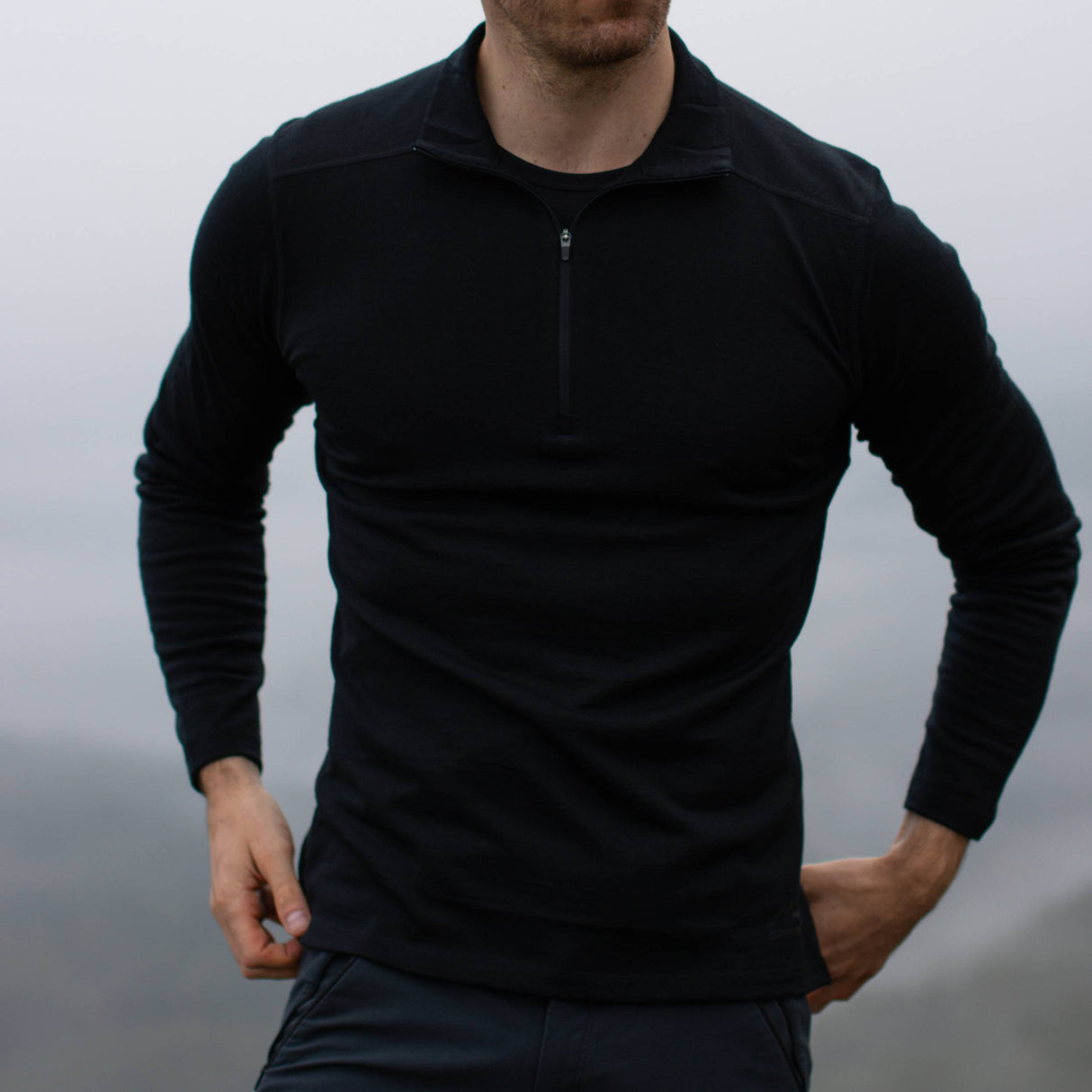 Langarmshirt Herren 100% Merino mit Zip