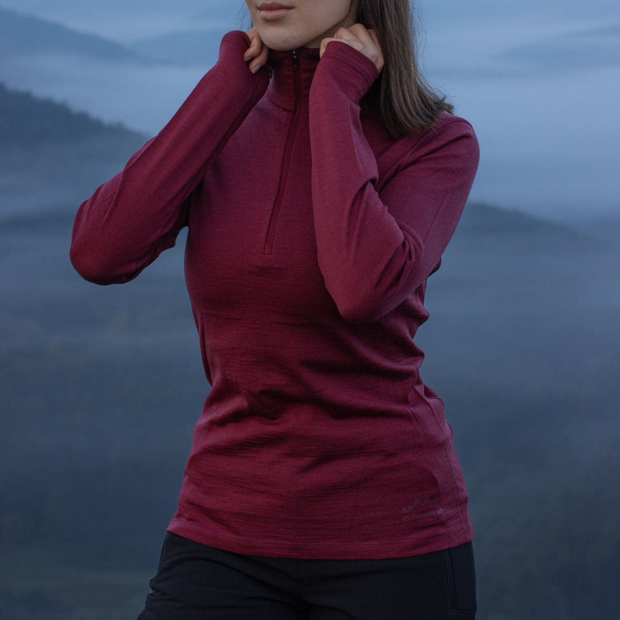 Langarmshirt Damen 100% Merino mit Zip