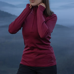 Langarmshirt Damen 100% Merino mit Zip