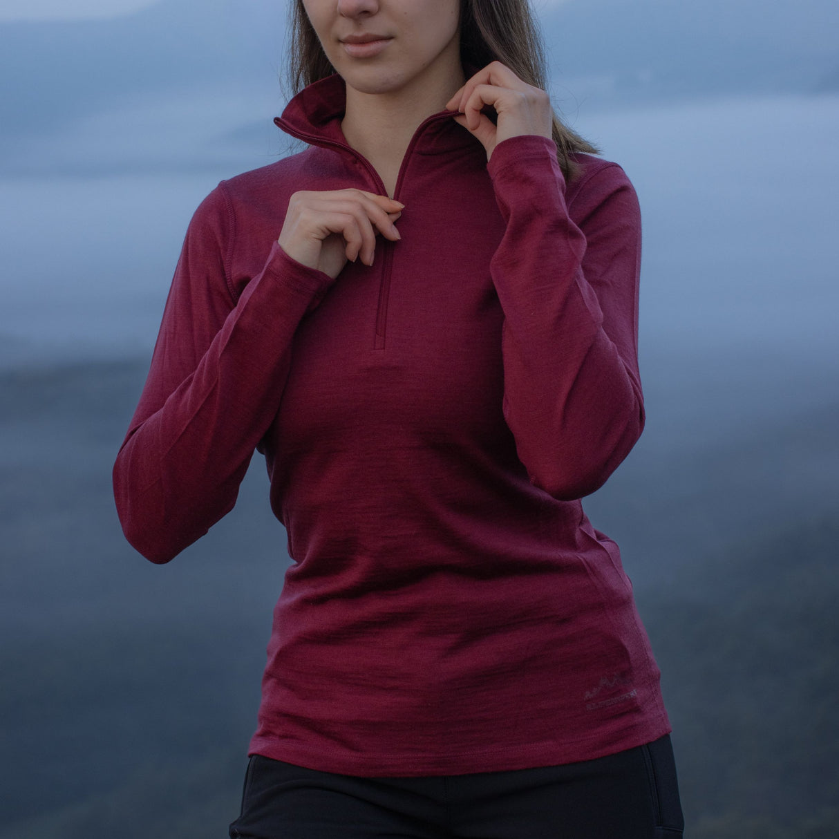 Langarmshirt Damen 100% Merino mit Zip