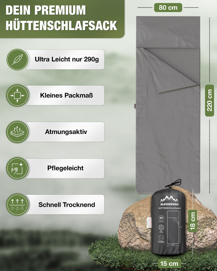 Ultraleichter Hüttenschlafsack – kompakt & pflegeleicht