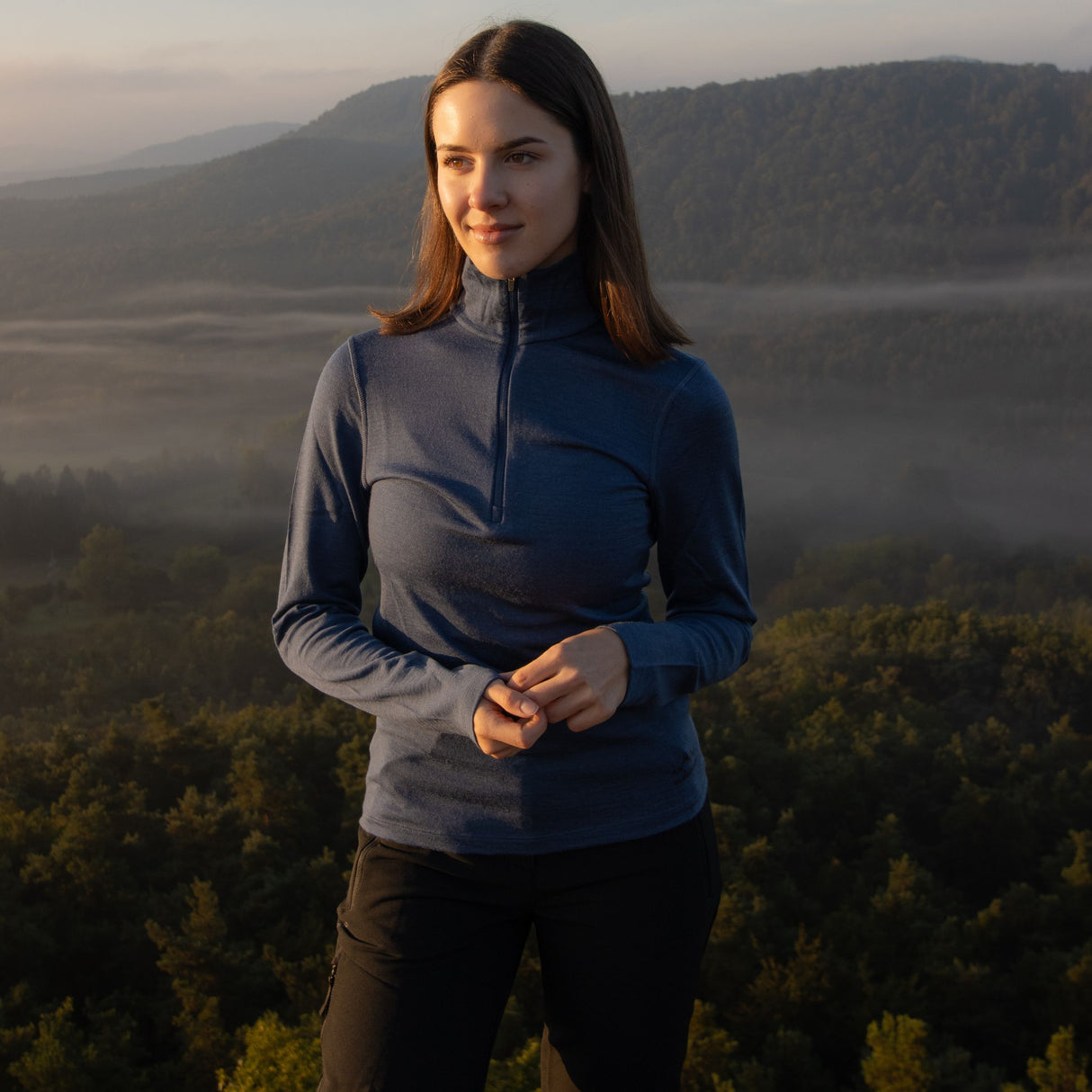 Langarmshirt Damen 100% Merino mit Zip