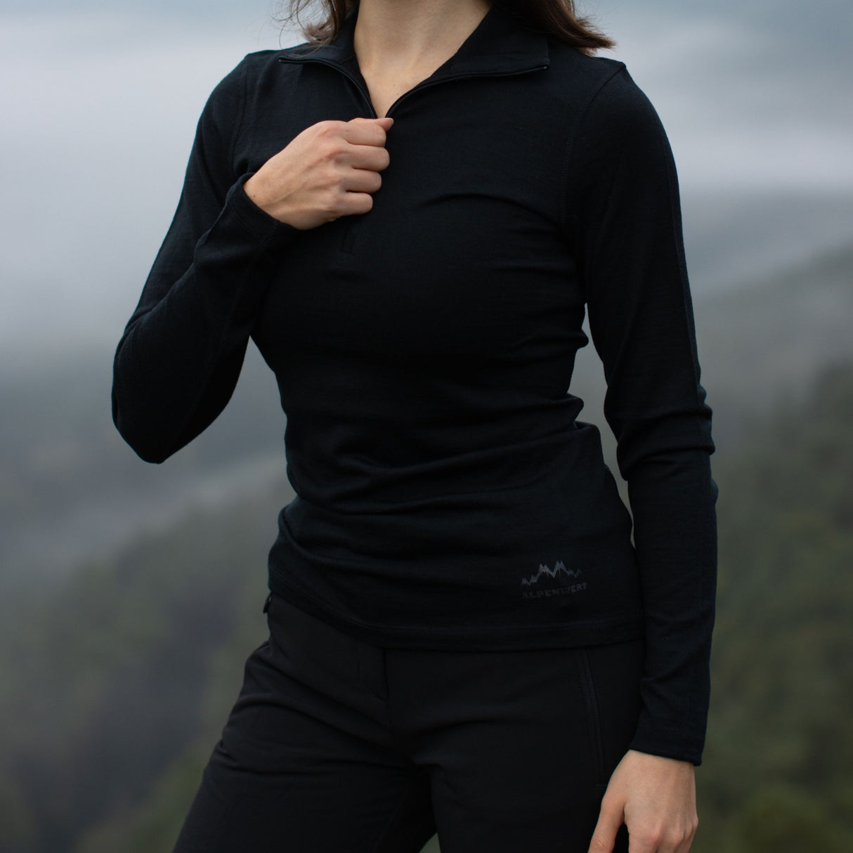 Langarmshirt Damen 100% Merino mit Zip