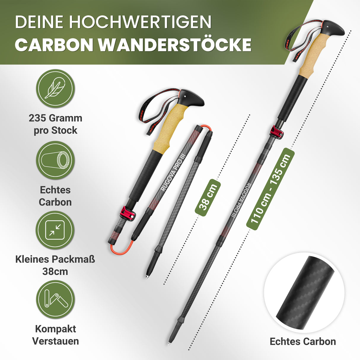 Wanderstöcke faltbar & höhenverstellbar – Leicht & stabil