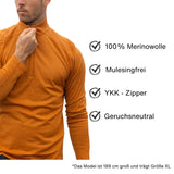 Langarmshirt Herren 100% Merino mit Zip