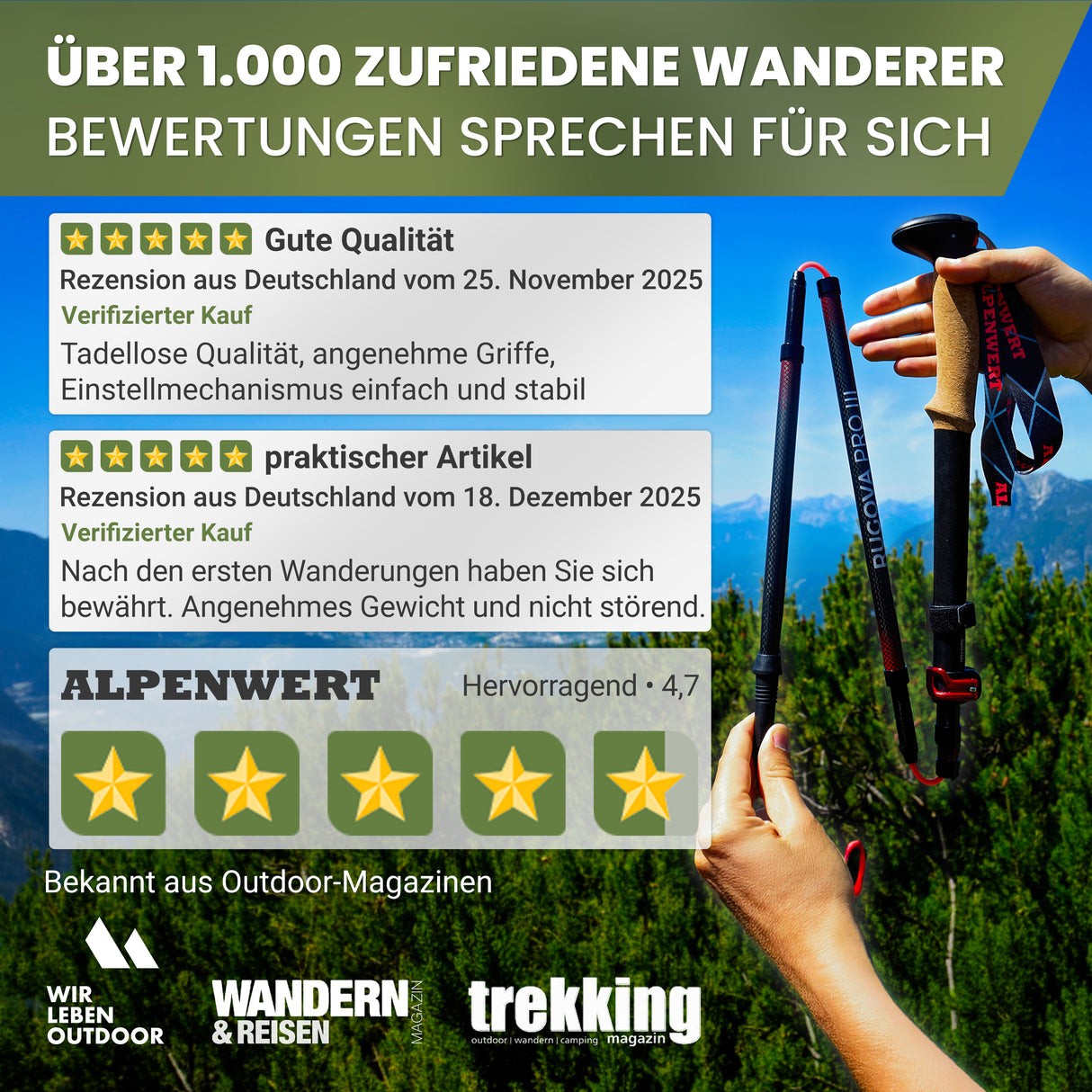 Wanderstöcke faltbar & höhenverstellbar – Leicht & stabil