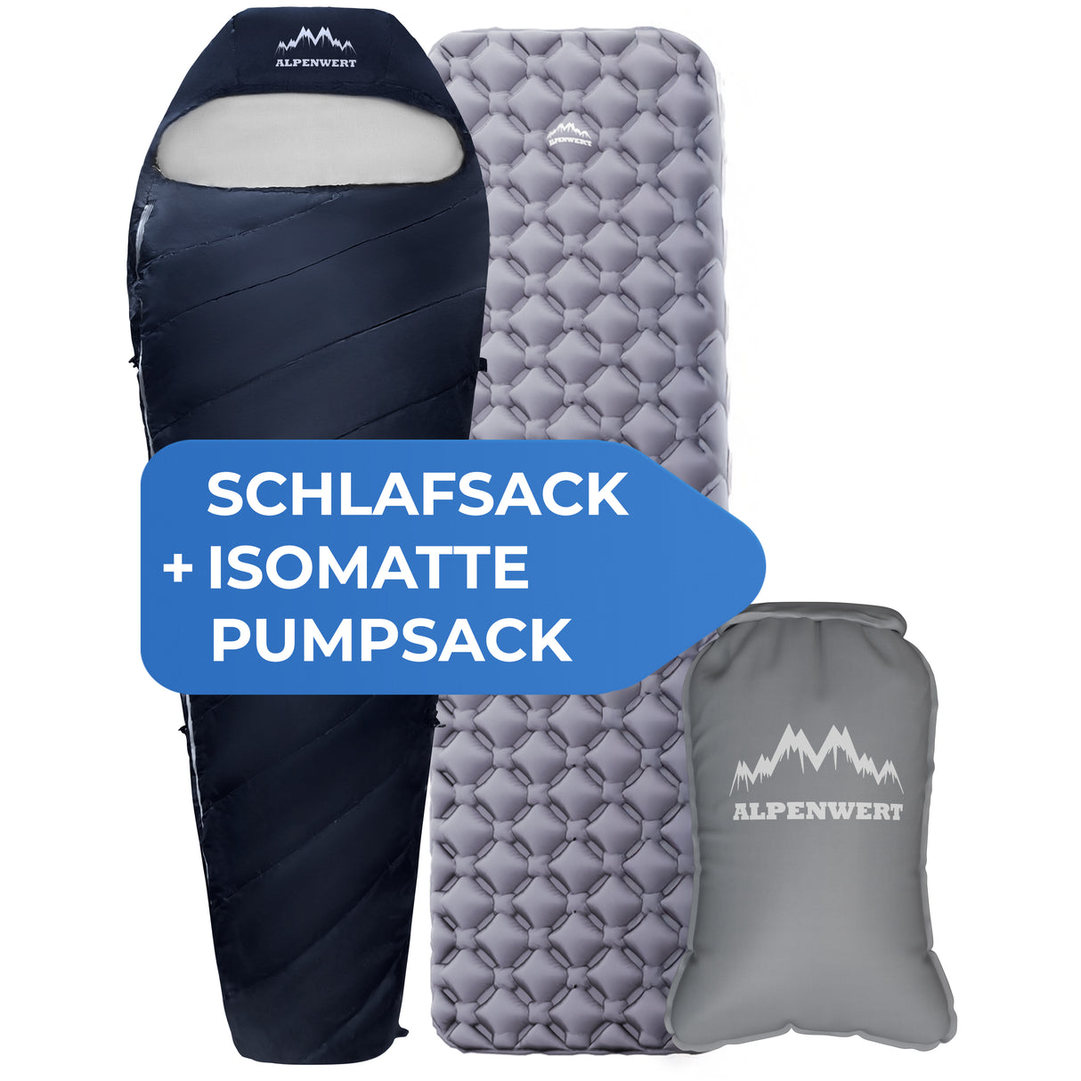 Schlafsack + Isomatte + Pumpsack