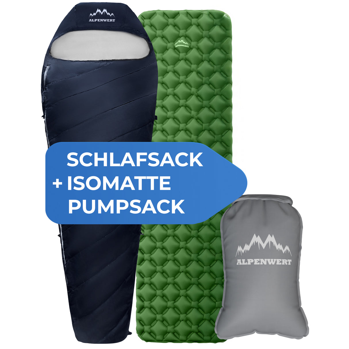 Schlafsack + Isomatte + Pumpsack