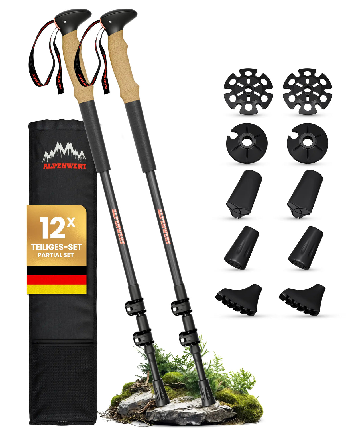 Teleskop Wanderstöcke aus carbon mit ergonomischem Griff und verstellbarer Länge – ideal für Trekking, Wandern und Walking