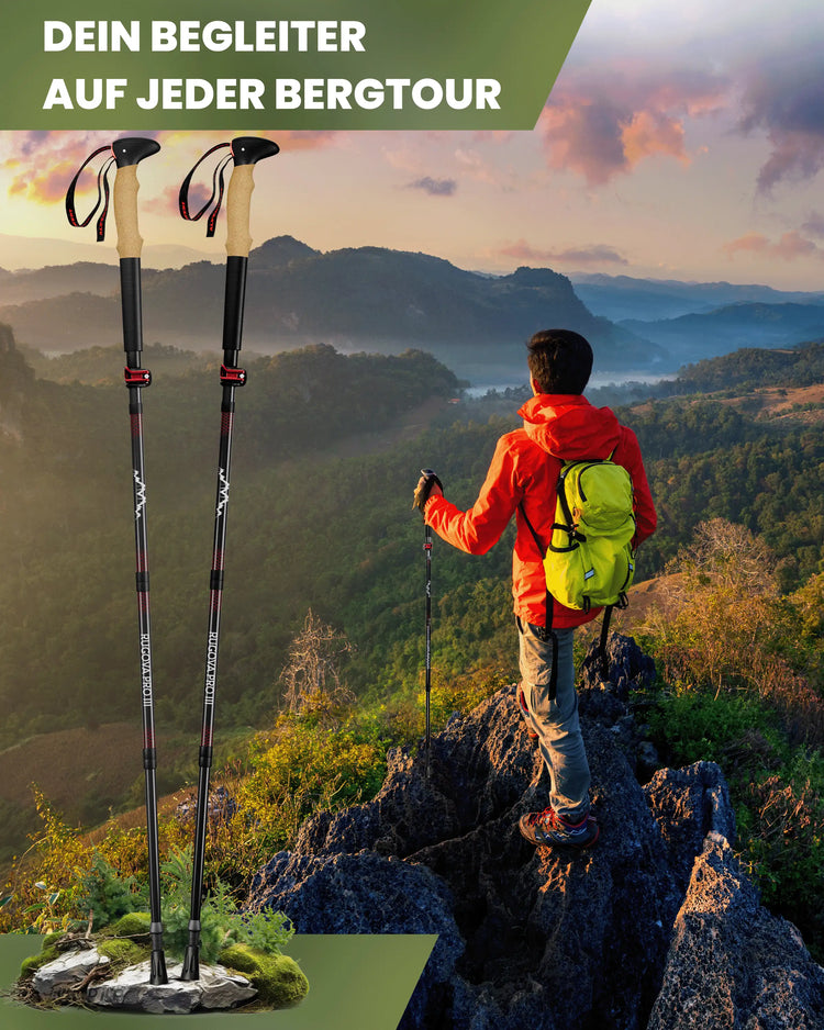 faltbare Wanderstöcke im Einsatz auf Wanderpfad in der Natur – ideal für Nordic Walking