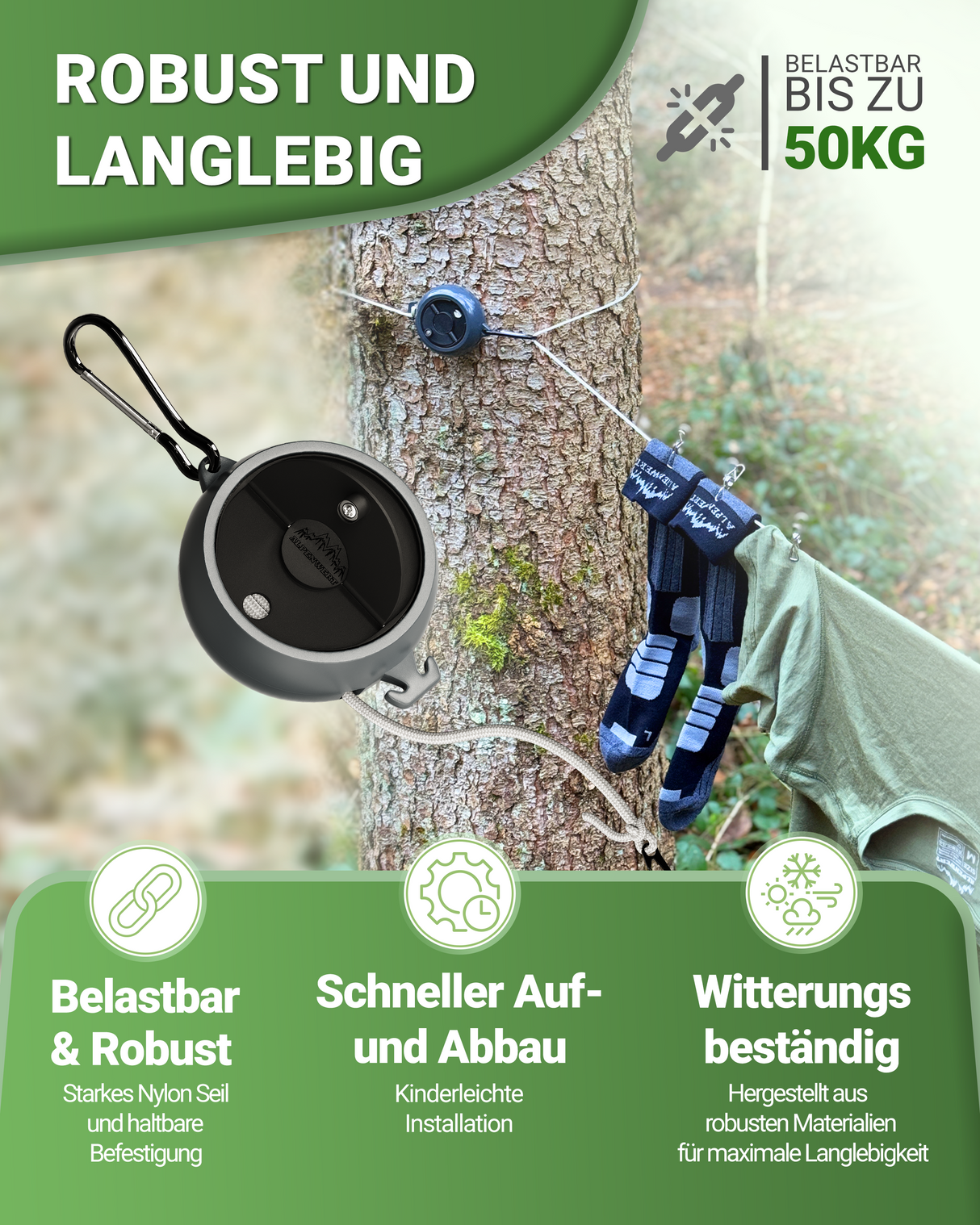 Wäscheleine ausziehbar 10 m – Leicht & kompakt für Camping