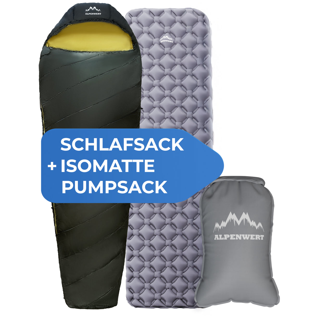 Schlafsack + Isomatte + Pumpsack