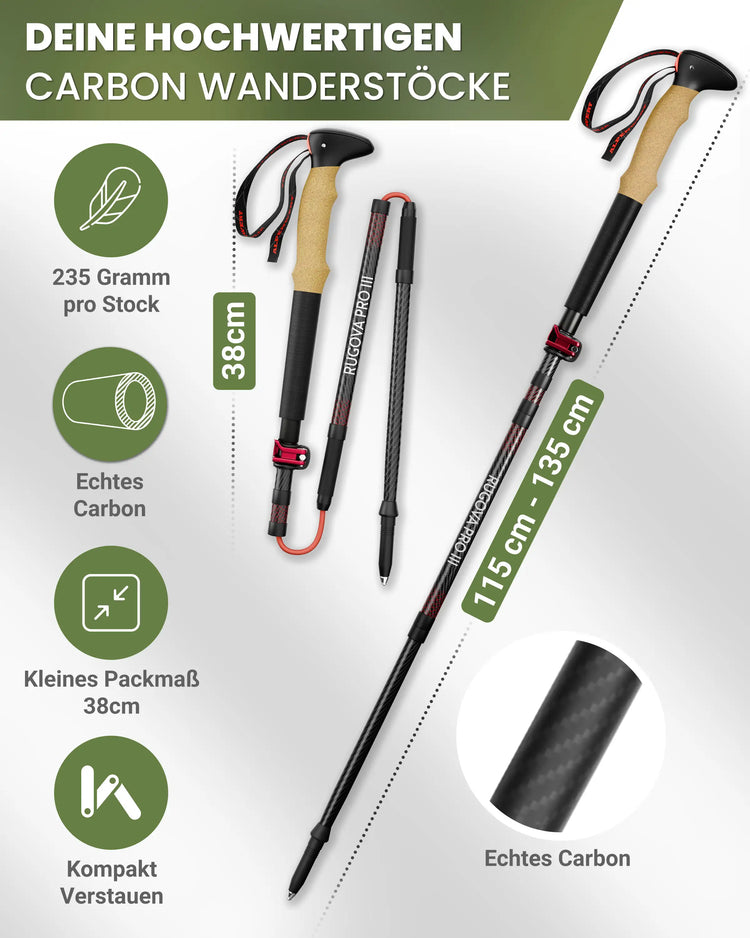 trekkingstöcke faltbar aus Carbon – ultraleicht, vibrationsdämpfend und für lange Touren geeignet
