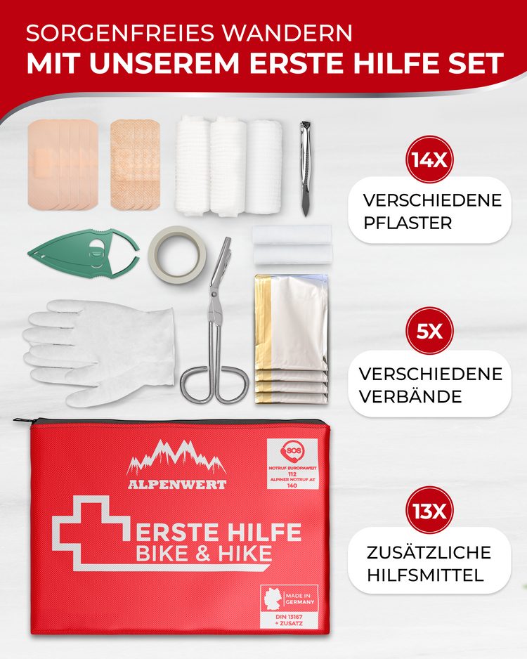 Erste Hilfe Set für Outdoor & Fahrrad mit Zeckenzange