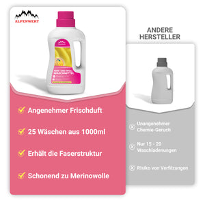 Alpenwert Wollwaschmittel im Vergleich zu anderen Herstellern: 25 Wäschen, Frischduft, Faserschutz