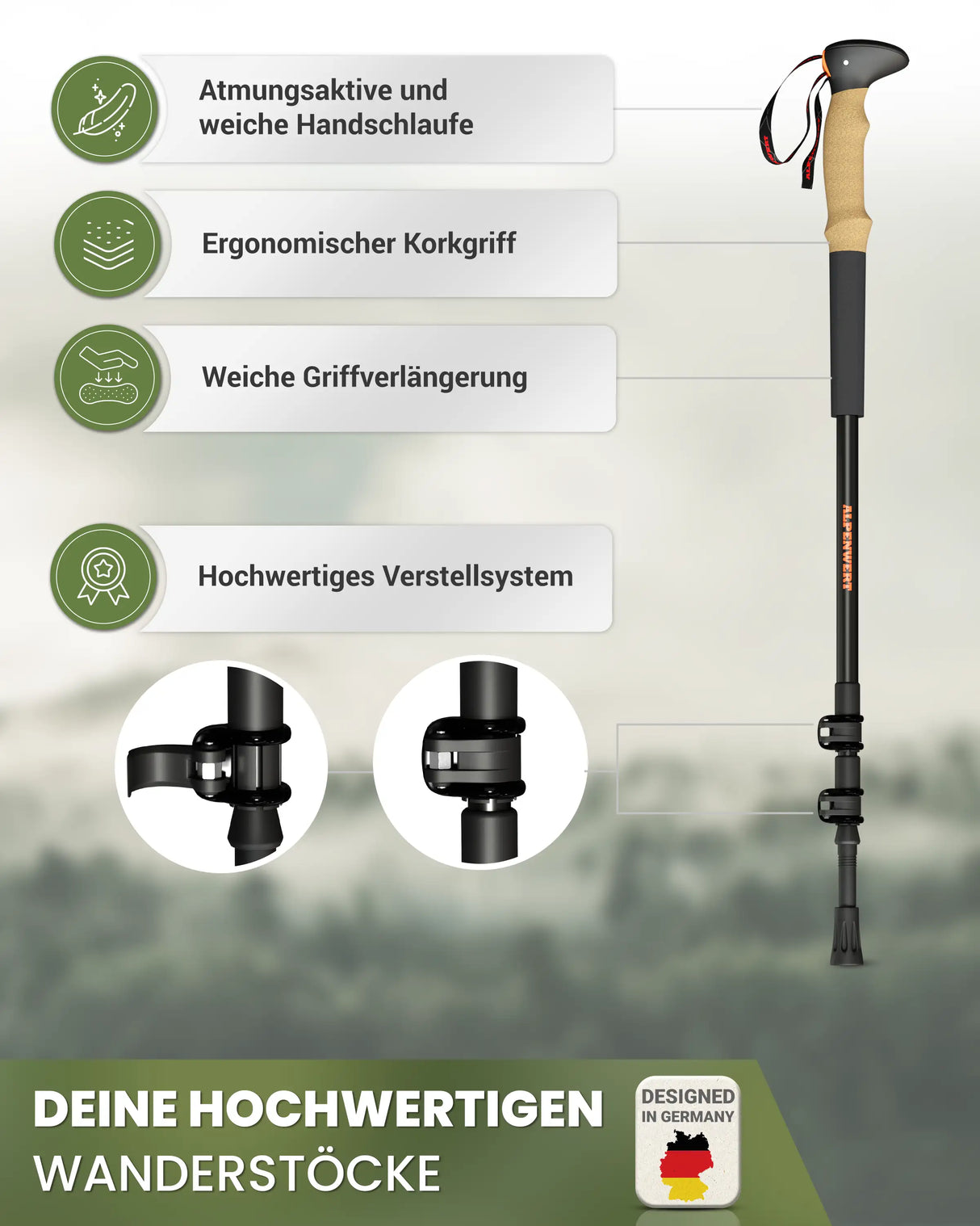 Übersicht der wichtigsten Vorteile der Teleskop Wanderstöcke – leicht, verstellbar, langlebig und für jedes Gelände geeignet
