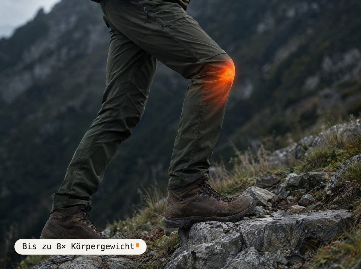 Kniegelenk unter Belastung beim Bergabgehen