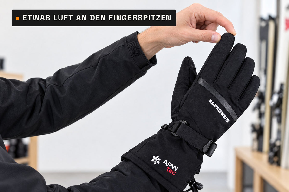 Etwas Luft an den Fingerspitzen des Skihandschuhs