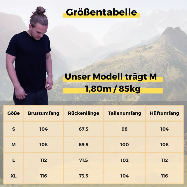 Detaillierte Groessentabelle fuer Merino Shirt Herren – finde die perfekte Passform fuer dein Merino T Shirt