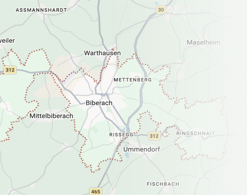 Karte mit dem Alpenwert-Lager in Biberach an der Riß